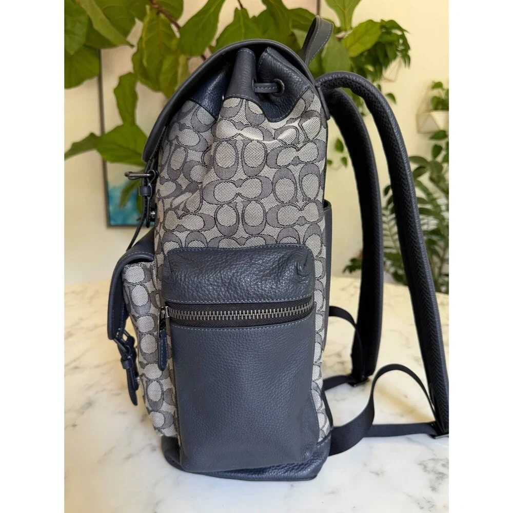 Coach Sprint Backpack In Signature Jacquard & Leather Midnight Navy Blue CE523